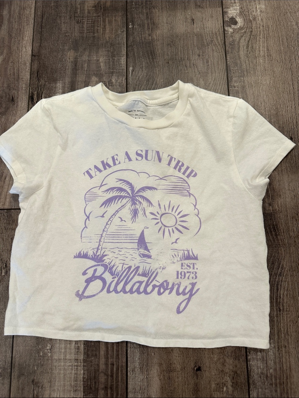 Billabong Take a Sun Trip' White Tee with Lavender Graphic